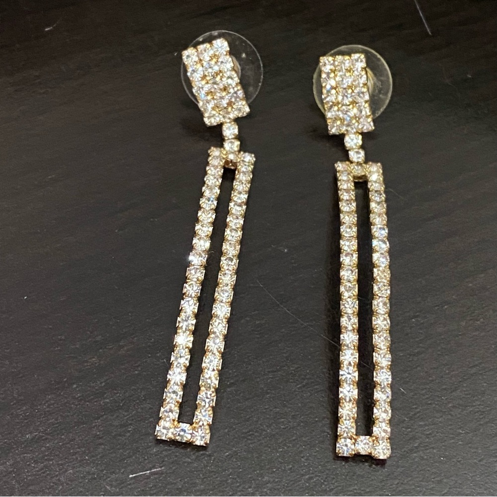 Clear Rhinestones Rectangular Drop Earrings - image 2